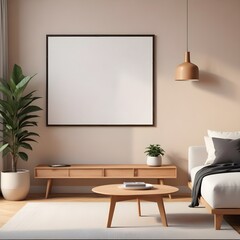 3d rendered empty frame picture mockup in cozy living room