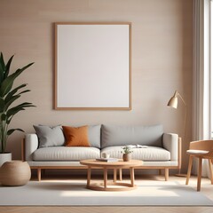 3d rendered empty frame picture mockup in cozy living room