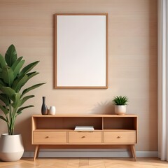 3d rendered empty frame picture mockup in cozy living room