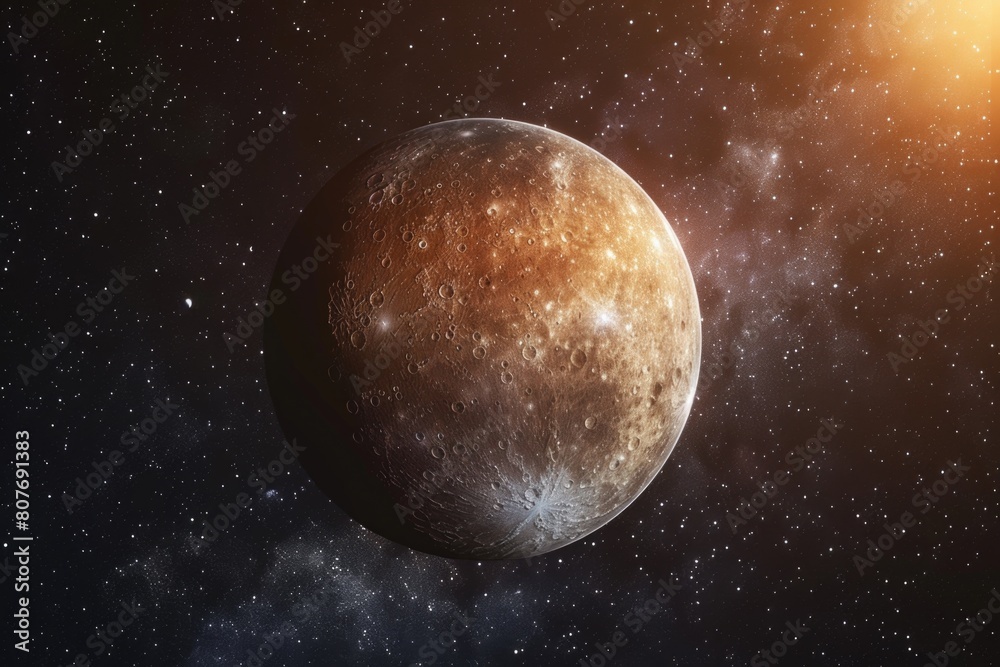 Poster A planet with a star in the background. Suitable for space and astronomy themes
