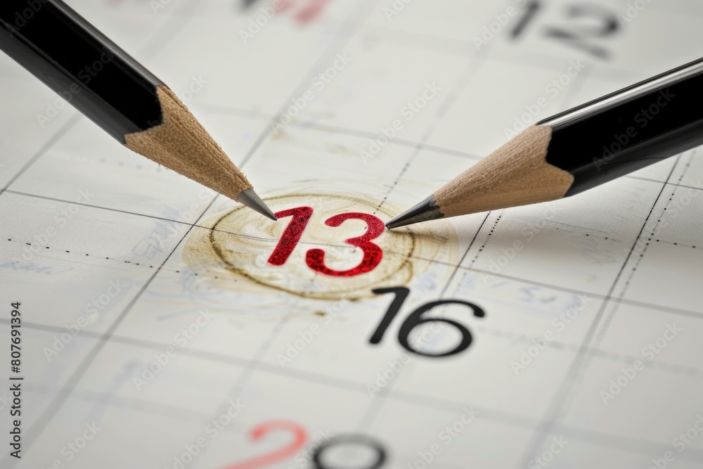 Aufkleber A pencil erases the date on a calendar. Useful for illustrating planning, scheduling, and organization concepts