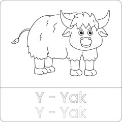 Cute Yak Coloring Page for Kids – Black and White Line Art Printable