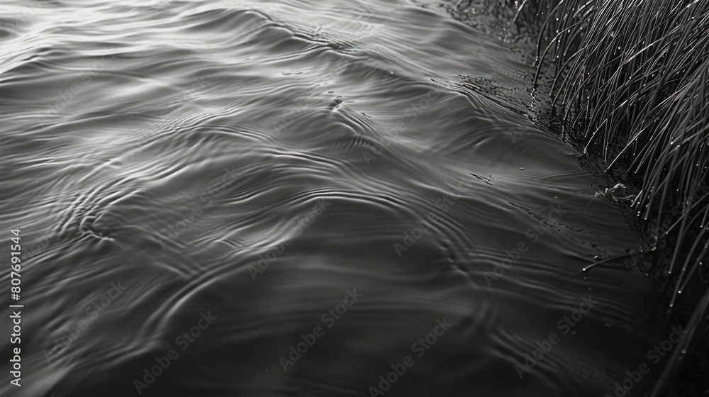 Poster A serene black and white image of a peaceful lake. Suitable for various design projects