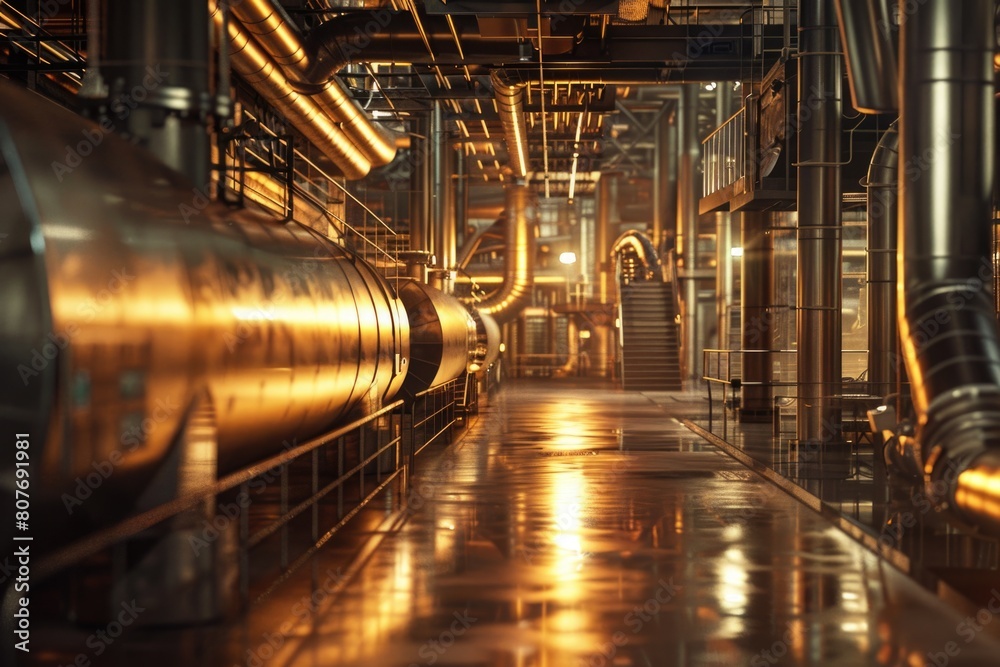 Poster a large room filled with pipes. suitable for industrial and engineering concepts