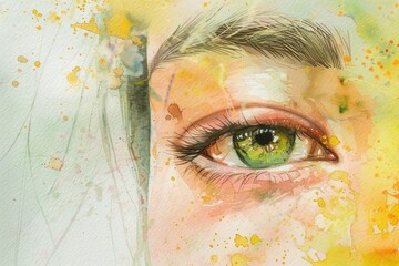 Detailed close up of a person's eye with watercolor paint, suitable for artistic projects