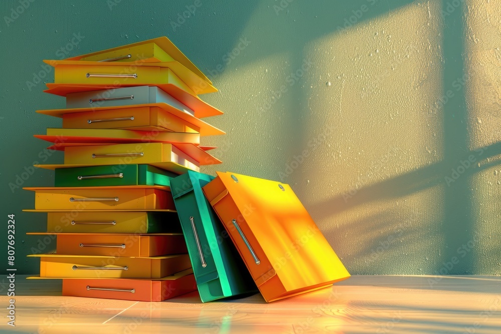 Aufkleber a stack of books on a wooden table, suitable for various educational and reading concepts