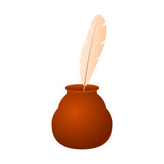 Vector illustration of ink pot with quill pen on transparent background