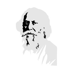 Vector illustration of Rabindranath Tagore portrait on transparent background