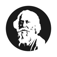Vector illustration of Rabindranath Tagore portrait on transparent background