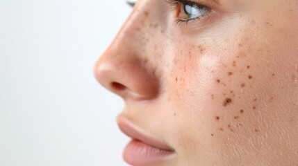 Obraz premium Close up of a person with freckles, suitable for beauty or skincare concepts
