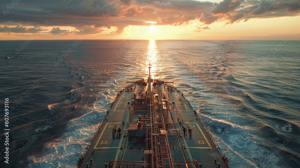 Poster A large cargo ship traveling across the ocean. Suitable for transportation and shipping concepts