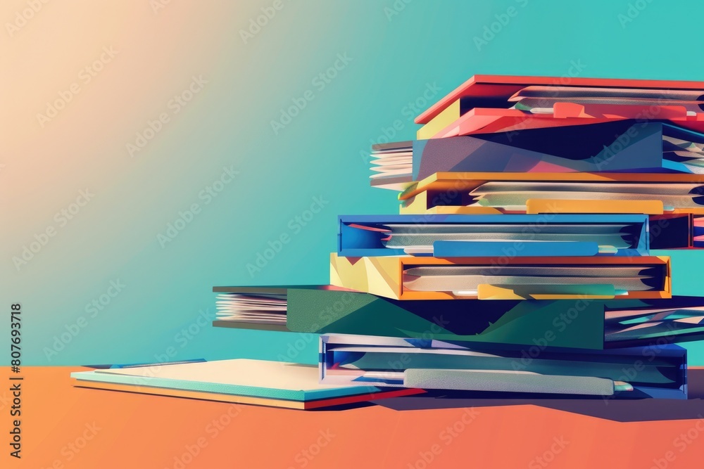 Aufkleber stack of books on a table, suitable for educational or reading concepts