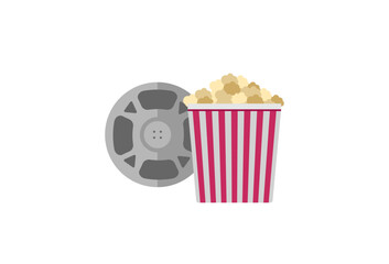 Cinema and popcorn. Simple design,flat. Vector illustration