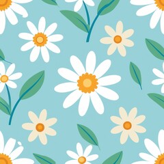 Seamless pattern of simple floral motifs like daisies or tulips, adding a touch of nature-inspired elegance to your gift wrap, Generative AI
