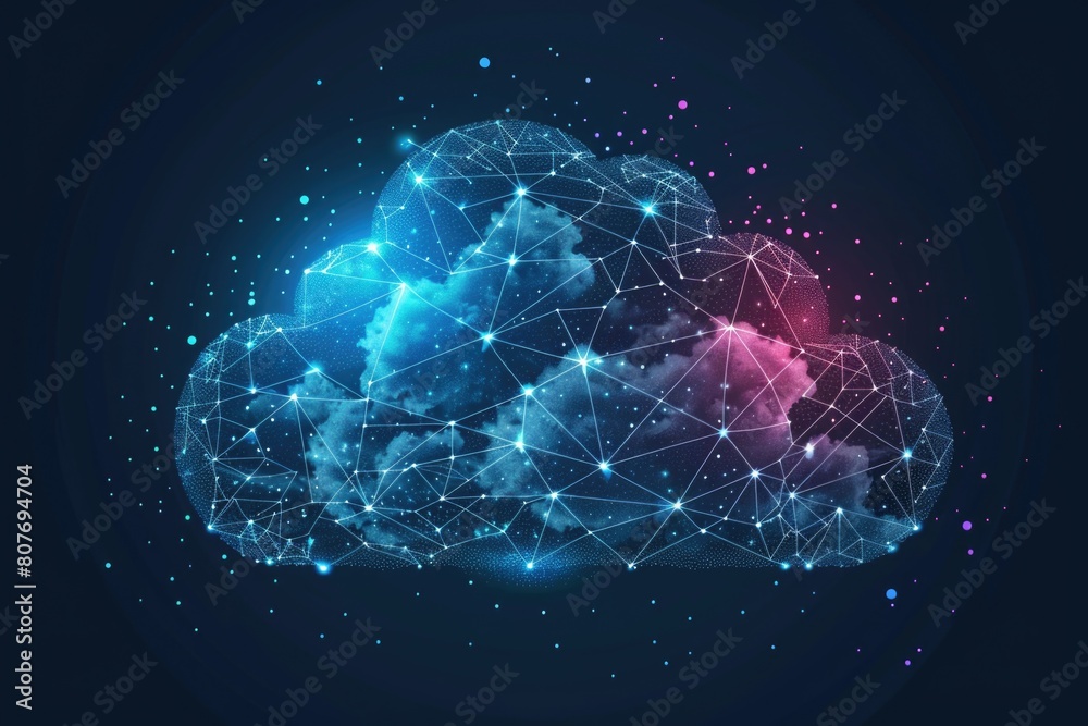 Aufkleber a cloud connected by lines and dots, suitable for technology concepts