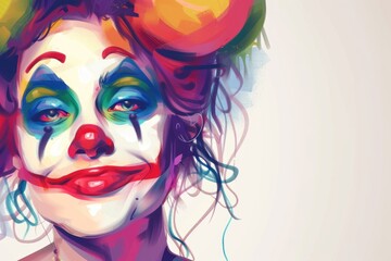 Colorful painting of a clown with balloons, great for children's parties