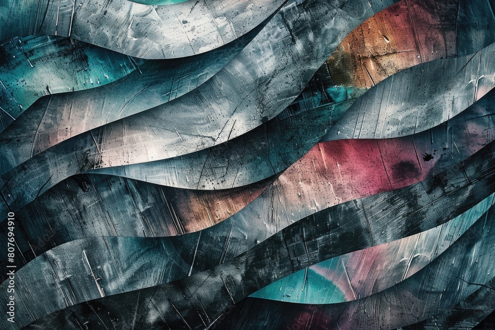Poster colorful abstract painting featuring a group of umbrellas. suitable for various design projects