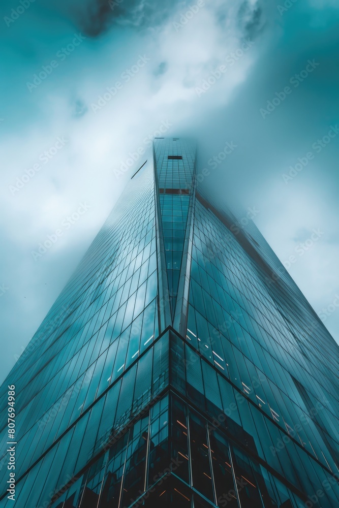 Poster a very tall building with numerous windows. suitable for architectural designs