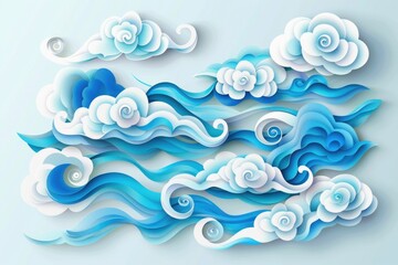 Paper art of waves and clouds, ideal for backgrounds