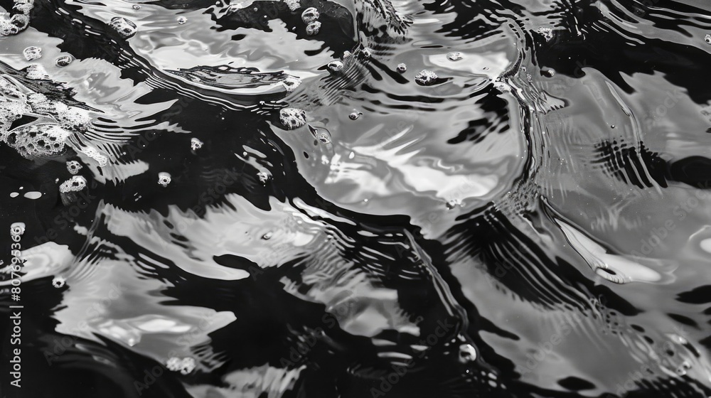 Poster a black and white photo of water with bubbles. suitable for various design projects