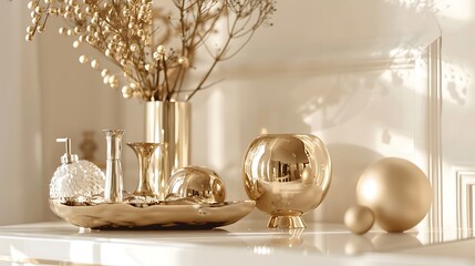 Luxurious gold accessories gleaming against a pristine white background, radiating opulence and sophistication.