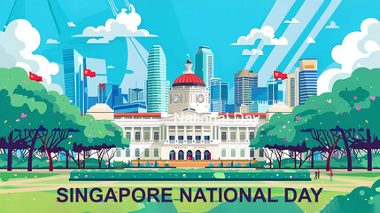 Naklejka premium Singapore National Day Background, Generative AI