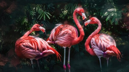 A group of flamingos standing together. Ideal for nature and wildlife themes