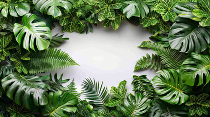 Tropical Green Leaf Frame with Copy Space