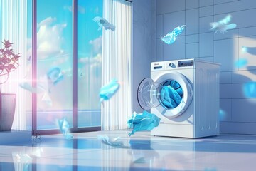 Obraz premium A washing machine in a room with a window. Perfect for household appliance concepts