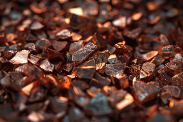 A close up of a pile of chocolate chips, perfect for food and dessert concepts
