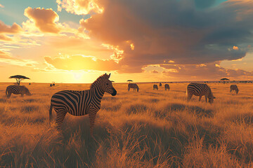 Zebra in their natural habitat - Powered by Adobe