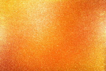 golden orange glitter texture abstract banner background with space. Twinkling glow stars effect. Like outer space, night sky, universe. Rusty, rough surface, grain.