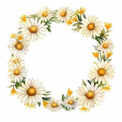 daisy themed frame or border for photos and text. watercolor illustration, Perfect for nursery art, simple clipart, single object, white color background. Daisies summer flower.