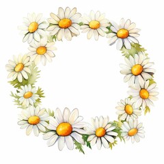 Obraz premium daisy themed frame or border for photos and text. watercolor illustration, Perfect for nursery art, simple clipart, single object, white color background. Daisies summer flower.