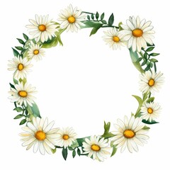 Fototapeta premium daisy themed frame or border for photos and text. watercolor illustration, Perfect for nursery art, simple clipart, single object, white color background. Daisies summer flower.