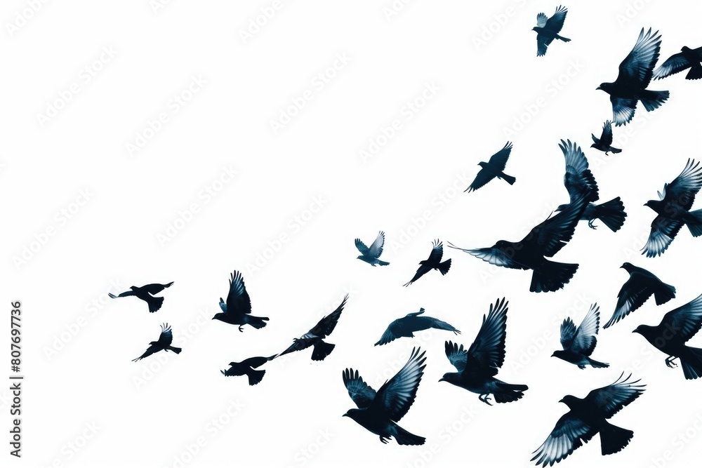 Poster a flock of birds flying in the sky. suitable for various nature and freedom concepts