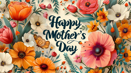 Symmetrical Floral Composition: Happy Mother's Day Greeting Card