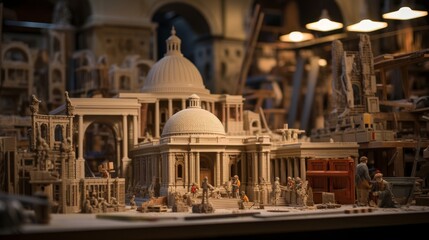 Naklejka premium Workshop scene of Roman architect crafting building models