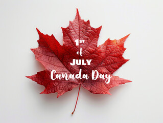 Vibrant Red Maple Leaf Celebrating 1st of July Canada Day on White Background