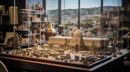 Naklejka premium Roman architect's office showcases architectural models and designs for public buildings
