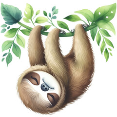 Sleepy Sloth with green vine