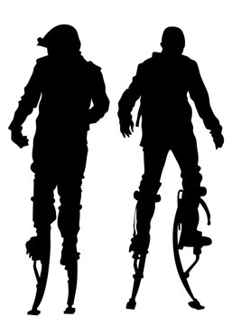 Silhouette athletes of stilts on white background  