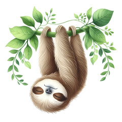 Sleepy Sloth with green vine