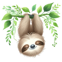 Sleepy Sloth with green vine