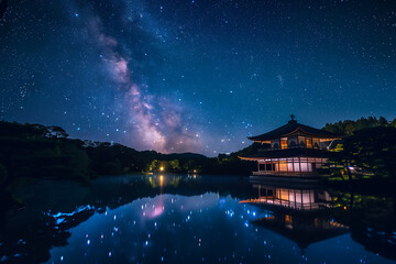 Obraz premium A temple in Kyoto and milky way