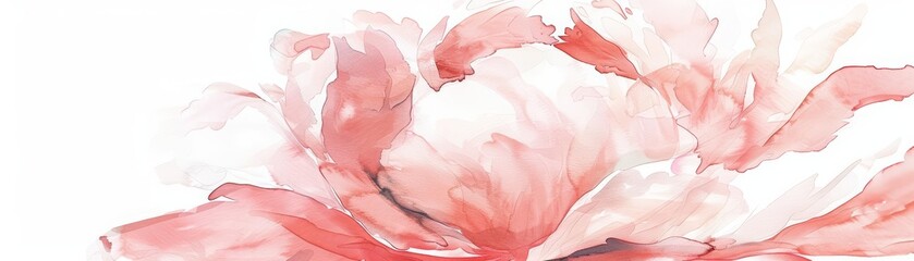 A beautiful watercolor of a peony, showcasing the delicate petals in soft pinks, isolated minimal with white background