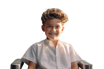 Happy boy with stylish haircut in a barbershop