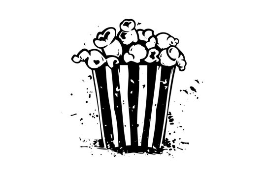 recommend clip art: Vintage Popcorn Vector Illustration: Hand-Drawn Sketch. Cinema Logotype.