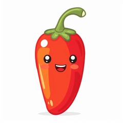 A cartoon pepper is smiling and has a green stem