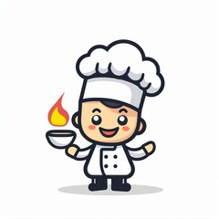 A cartoon chef holding a cup and smiling